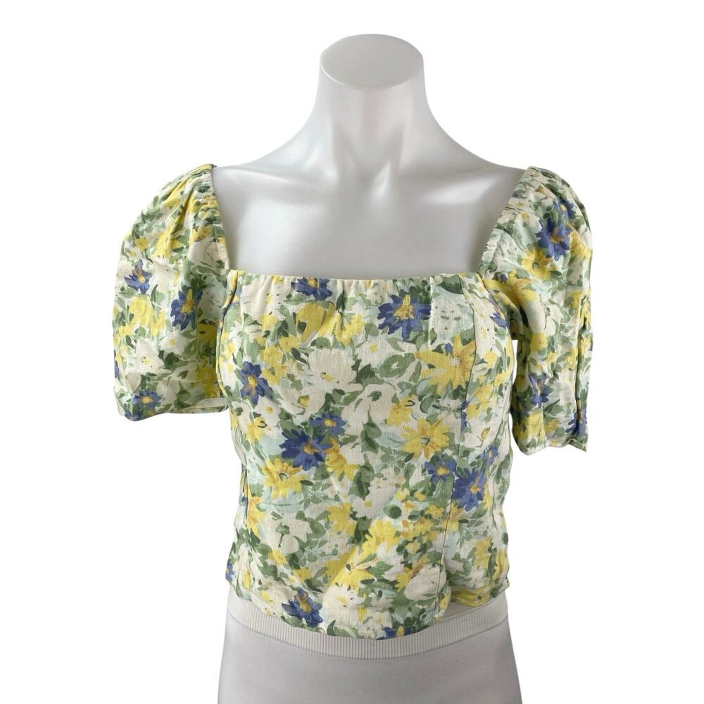 Abercrombie & Fitch Multicolor Floral Puff Sleeve Square Neck Crop Blouse Top S